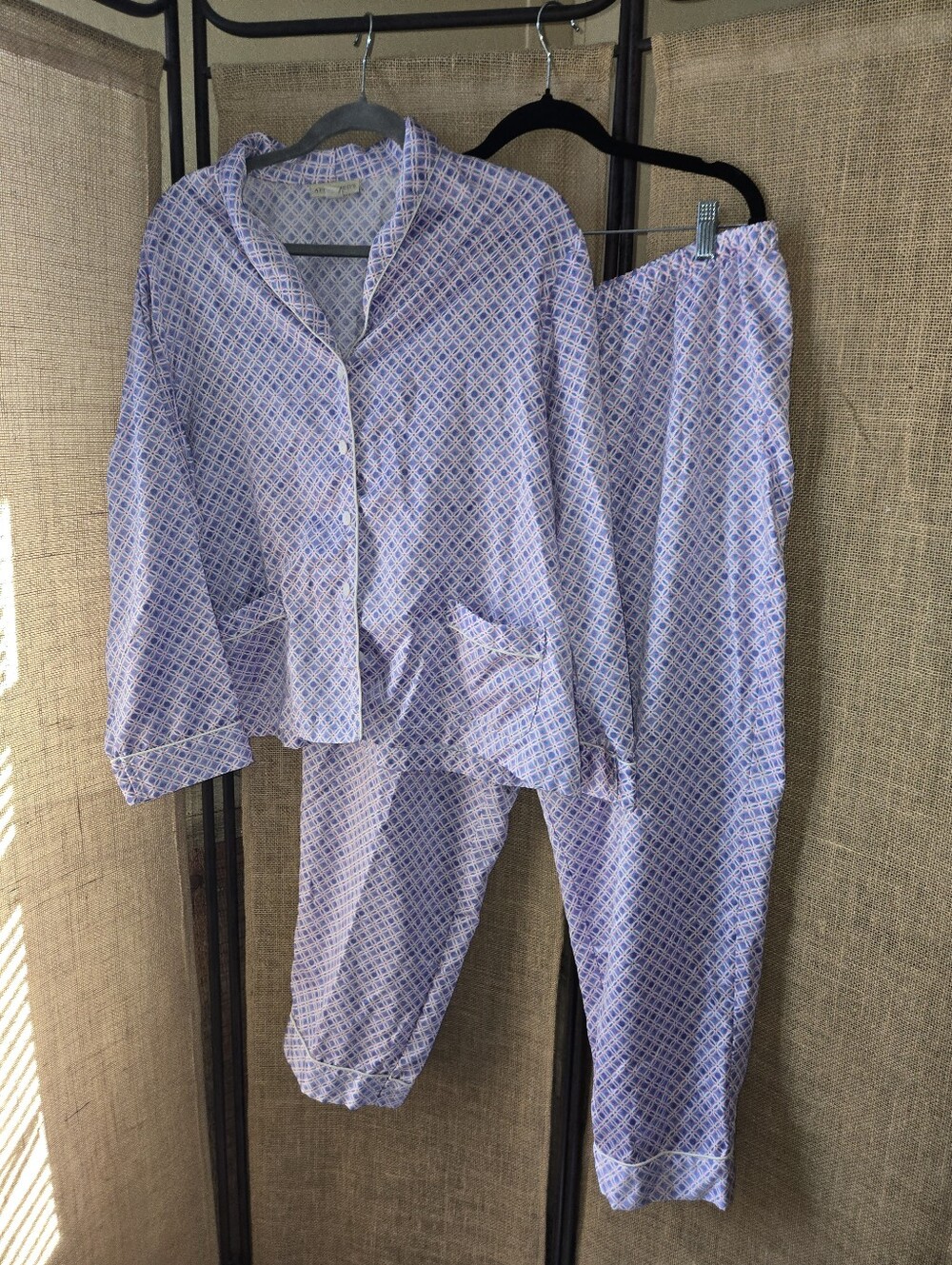 Women's Appleseeds Lavender Geometric 2 Piece Pajama Set Nwot Petite XL